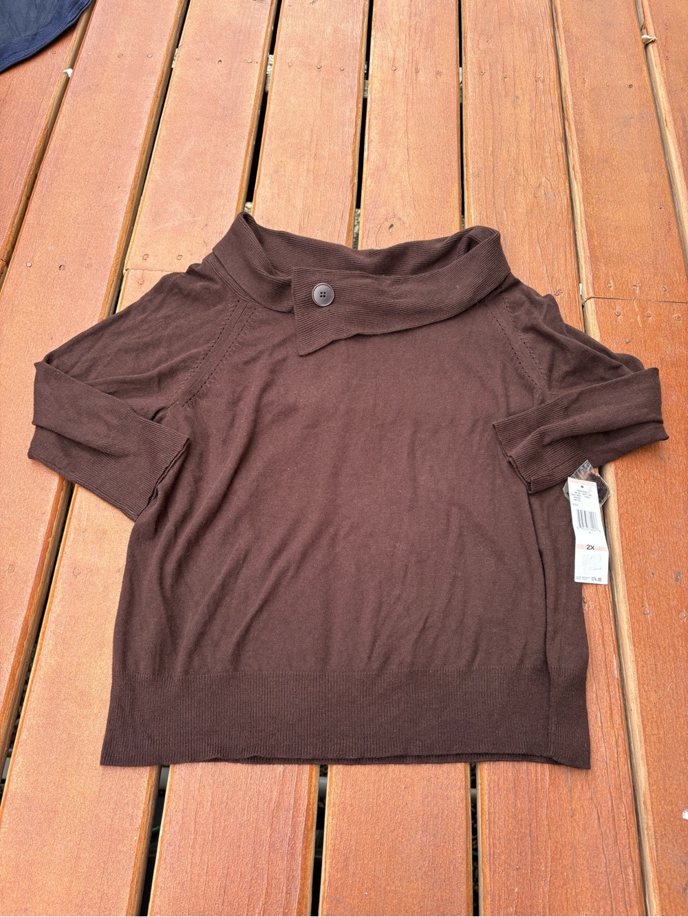 Jones New York Chocolate-Brown Button Collar Sweater